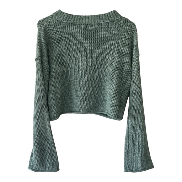 Sage Green Cropped Knit Crew Neck Sweater - Picture 5 of 10